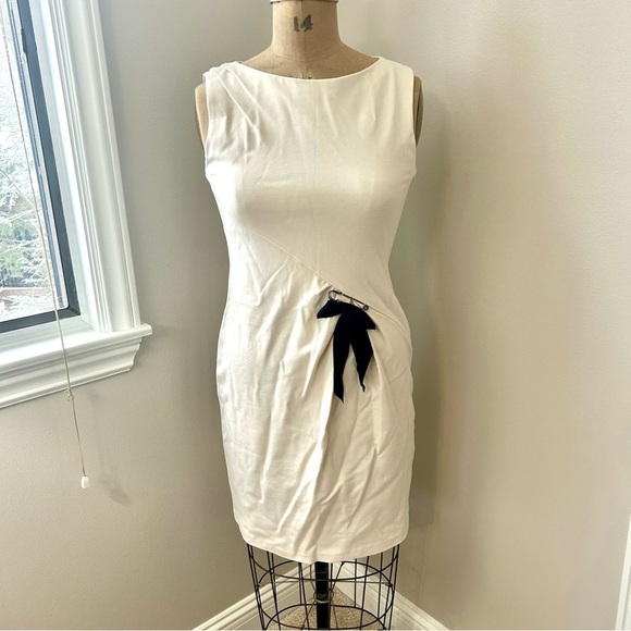 Nanette Lepore Dresses & Skirts - Women’s Nanette Lepore “Take a Bet” Cream Knit Shift Dress w/Black Bow Sz 8 NWT!